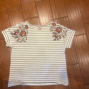 Striped Floral Embroidered Women's Top